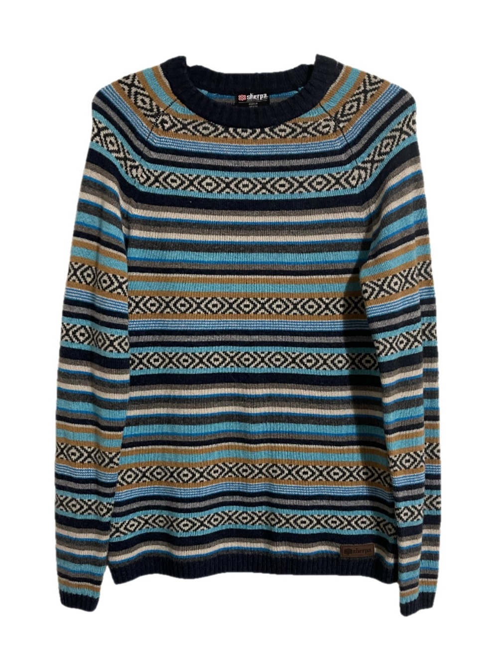 Striped Crewneck Sweater in Blue & Tan